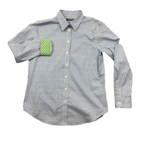 Lauren Ralph Lauren Large Black Label Flip Cuff Paisley Design Blue Non Iron - Picture 4 of 6